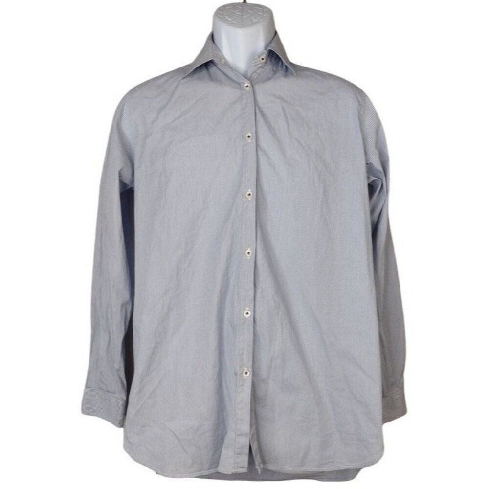 AGLINI Italian Button Down Shirt 42 16.5 Stripe Airy Cotton Summer Button Up